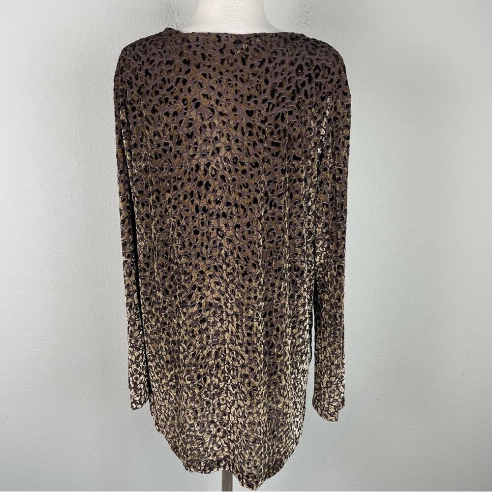 Chico's Brown Leopard Burnout Long Sleeve Semi Sheer Top 3 - Picture 6 of 8